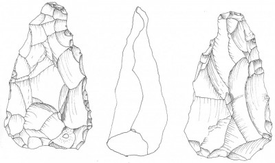 Figure 4. Drawing of Kholetria-Ortos biface based on a three-dimensional printed replica (by C. Runnels & P. Murray).